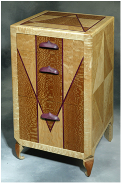 Exotic lacewood maple and purpleheart cabinet