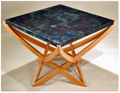 Flame treated steel table