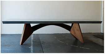 Zinc top and walnut base dining table